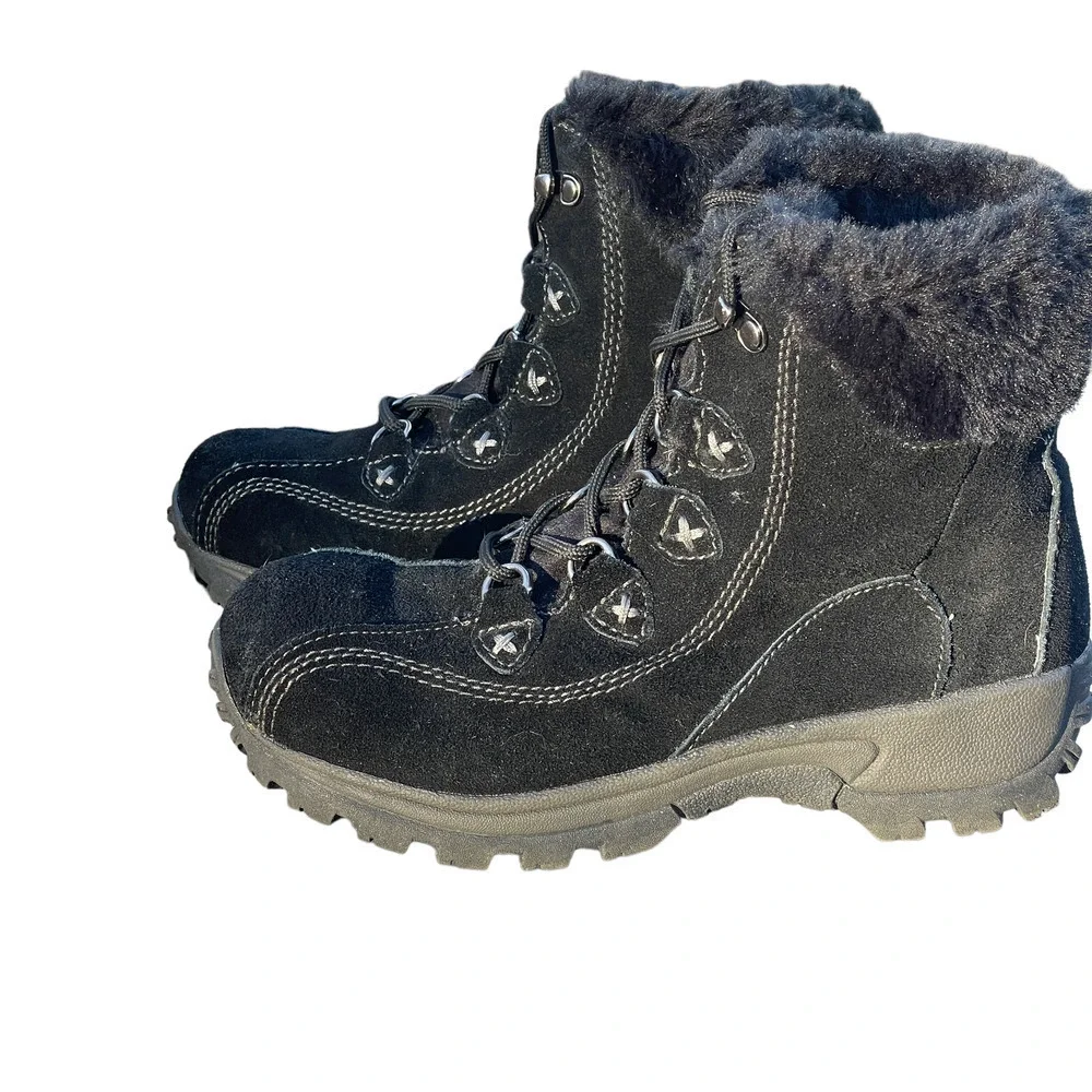 Bass Pinnacle Black Suede Hiking Snow Boots Fleece Lined Lace Up Women 7
